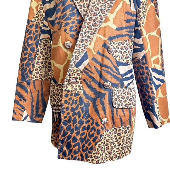 Louise Denee Blazer Double Breasted Women’s M Brown Leopard Patches Cotton Coat‎ - Picture 2 of 7